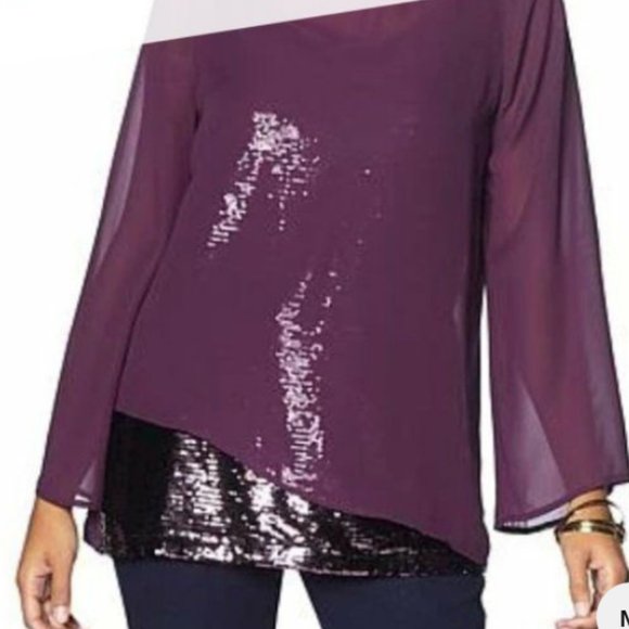 DG2 by Diane Gilman Asymmetric Blouse with Sequin Tank - Picture 1 of 11